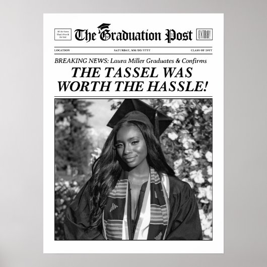 Custom Afstuderen krant, chique afstudeerfeest Poster (Voorkant)