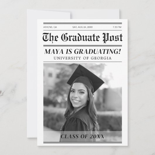 Custom Afstuderen krant Hoesje Party Invitation Kaart (Voorkant)