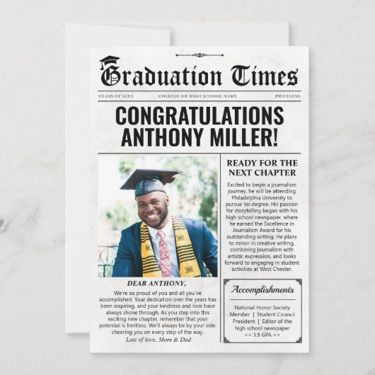 Custom Afstuderen Krant Unieke Afstuderen Kaart (Voorkant)