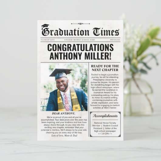 Custom Afstuderen Krant Unieke Afstuderen Kaart (Staand voorkant)