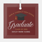 Custom Afstuderen Maroon Gold Afstuderen Kerstmis Glas Ornament (Voorkant)