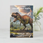 Custom Age Dinosaur Birthday Party Invitations Kaart (Staand voorkant)