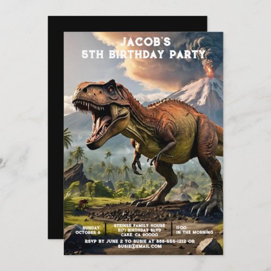 Custom Age Dinosaur Birthday Party Invitations Kaart (Voorkant / Achterkant)