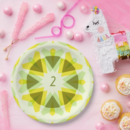 Custom Age Fun Helder Geel Groen Verjaardagsster Papieren Bordje (Feest)