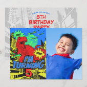 Custom Age Kind Comic Dinosaur Verjaardagsfeest Fo Kaart (Voorkant / Achterkant)
