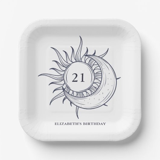 Custom Age Mystic Celestial Moon Verjaardag Papieren Bordje (Voorkant)