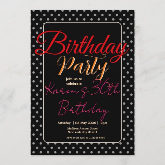 Custom Age & Name Vibrant Birthday Party Kaart (Voorkant)