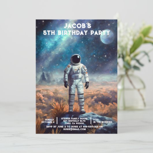 Custom Age Outer Space Birthday Party Invitations Kaart (Staand voorkant)