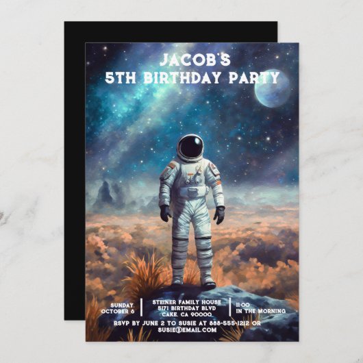 Custom Age Outer Space Birthday Party Invitations Kaart (Voorkant / Achterkant)