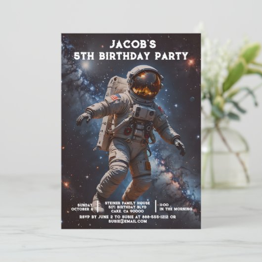 Custom Age Outer Space Birthday Party Invitations Kaart (Staand voorkant)