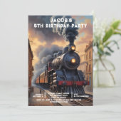 Custom Age Train Birthday Party Invitations Kaart (Staand voorkant)