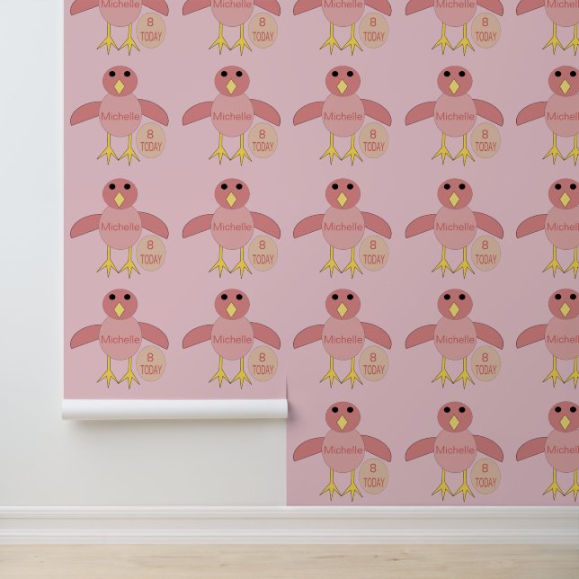 Custom Age Verjaardag Meisje Chick Patterned Behang (Applicatie)