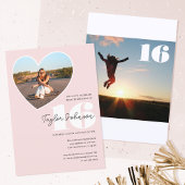 Custom Age Verjaardag Party Foto Hart Tiener Roze Kaart