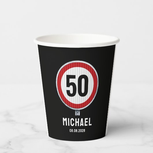 CUSTOM AGE verjaardag Snelheidslimiet verkeersbord Papieren Bekers (Achterkant)