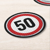 CUSTOM AGE verjaardagsfeestje met verkeersbord Ronde Kartonnen Onderzetter (Gebogen)