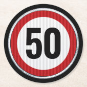 CUSTOM AGE verjaardagsfeestje met verkeersbord Ronde Kartonnen Onderzetter (Voorkant)