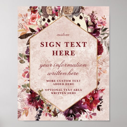 Custom Alice in Wonderland Elegant Wedding Sign Poster (Voorkant)