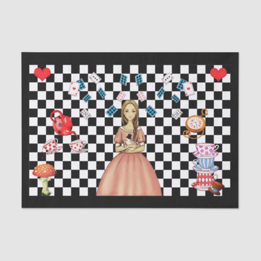 Custom Alice in Wonderland Tea Party Black Tissuepapier (Voorkant)