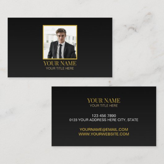 Custom All Black and Gold Best Luxury Photo Name Visitekaartje (Voorkant / Achterkant)