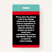 Custom Allergy Alert Chef Kaart Badge (Achterkant)