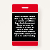 Custom Allergy Alert Chef Kaart Badge (Achterkant)