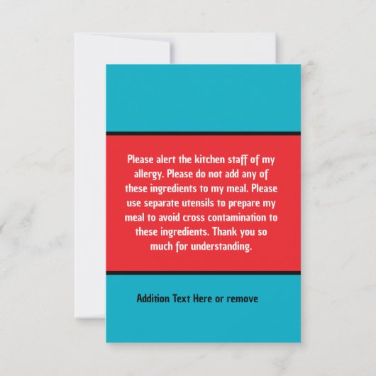 Custom Allergy Alert Chef Kaart met Foto (Achterkant)