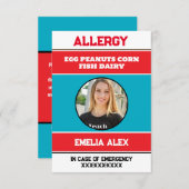 Custom Allergy Alert Chef Kaart met Foto (Voorkant / Achterkant)