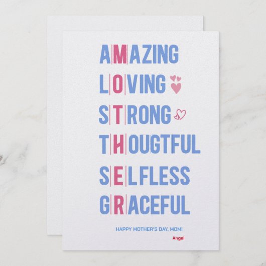 Custom Amazing Mom Kwaliteiten Kaart voor Moederda (Voorkant / Achterkant)