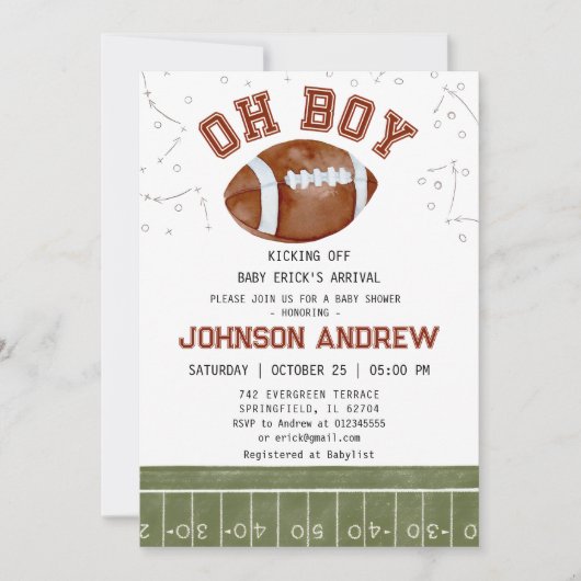 Custom American football Baby shower Invitation Kaart (Voorkant)