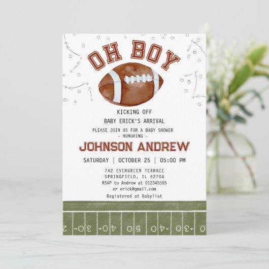 Custom American football Baby shower Invitation Kaart (Staand voorkant)
