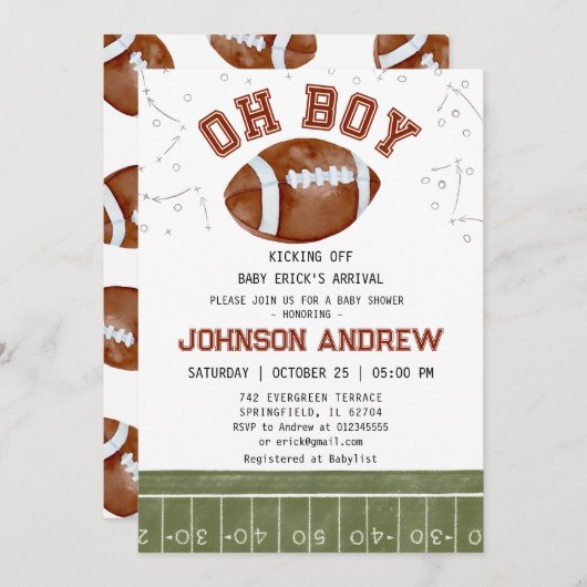 Custom American football Baby shower Invitation Kaart (Voorkant / Achterkant)