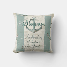 Custom Anchor Sunshine & Sand Green Stripe Coastal Kussen