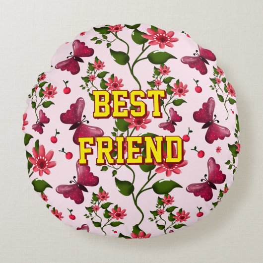 Custom and personalized floral Butterfly pattern  Rond Kussen (Voorkant)