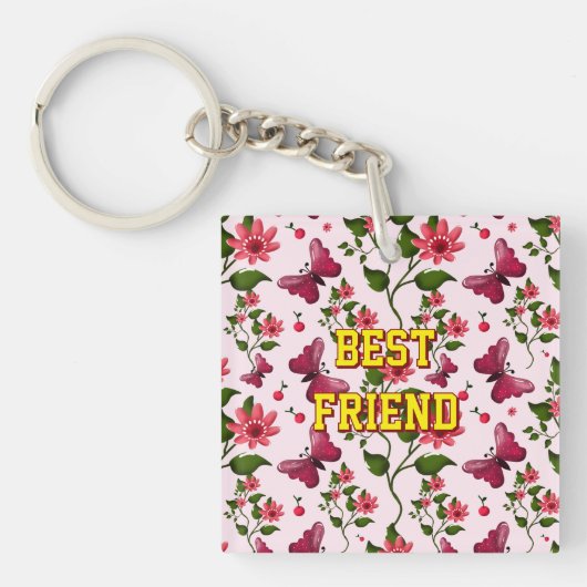 Custom and personalized floral Butterfly pattern  Sleutelhanger (voorkant)