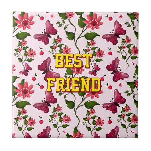 Custom and personalized floral Butterfly pattern  Tegeltje (Voorkant)