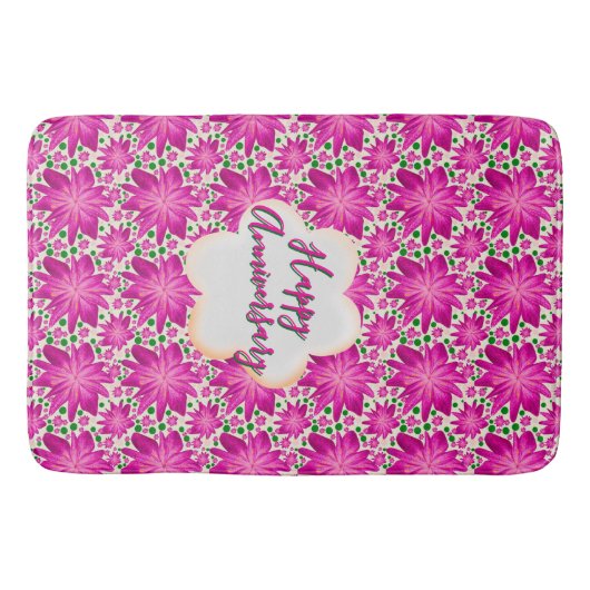 Custom and personalized pink floral  badmat (Voorkant)