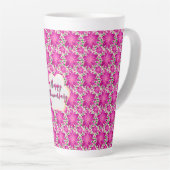 Custom and personalized pink floral  latte mok (Rechterhoek)