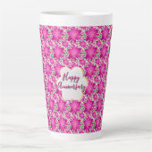 Custom and personalized pink floral  latte mok (Voorkant)