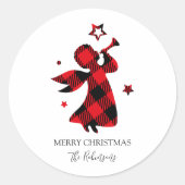 Custom Angel Christmas – Red Buffalo Plaid  Ronde Sticker (Voorkant)