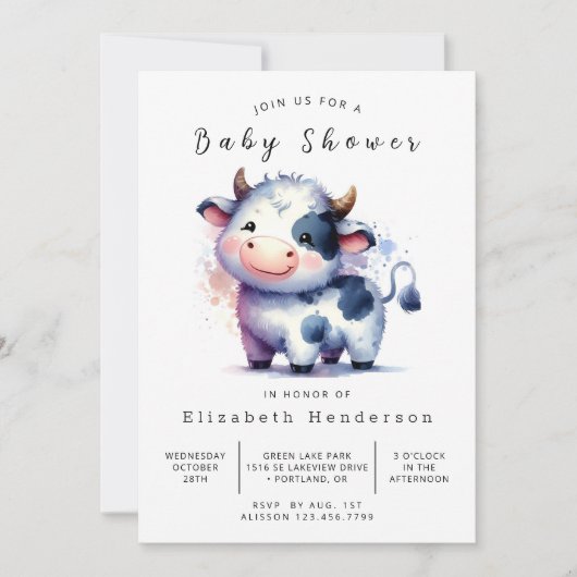 Custom Animal Rustic Koe Baby shower Kaart (Voorkant)