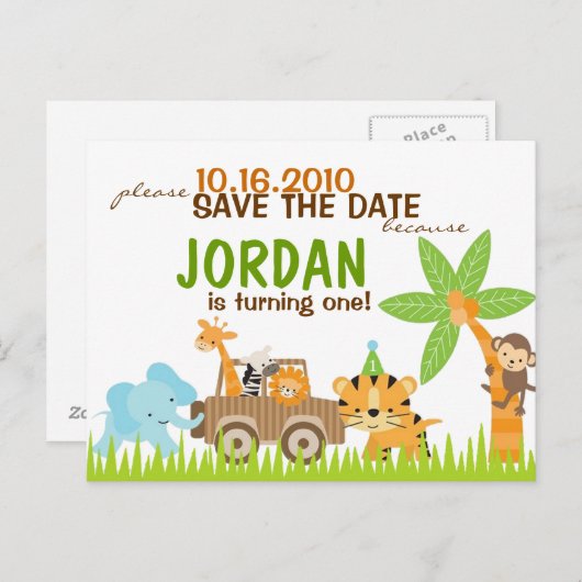 Custom Animal Safari Bewaar de datum Aankondigingskaart (Voorkant / Achterkant)