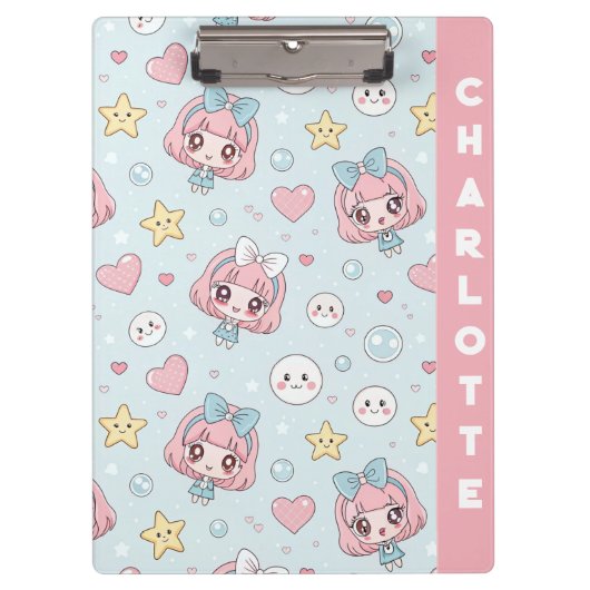 Custom Anime Kawaii with Hearts and Star Klembord (Voorkant)