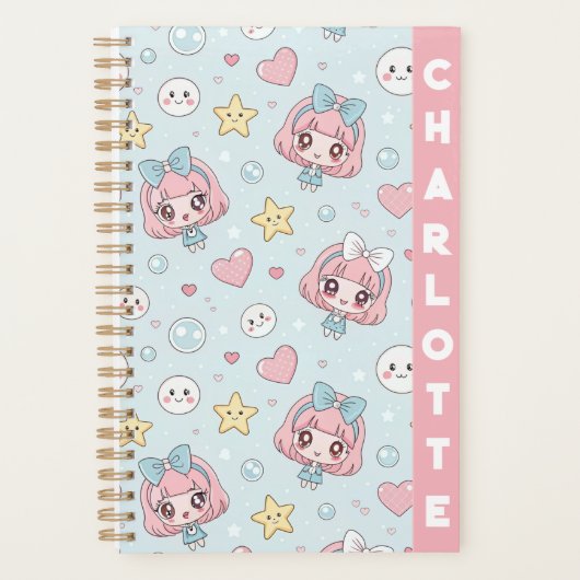 Custom Anime Kawaii with Hearts and Star Planner (Voorkant)