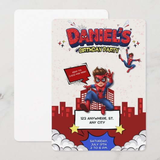 Custom Anime Spider-Man Birthday Invitation Kaart (Voorkant / Achterkant)