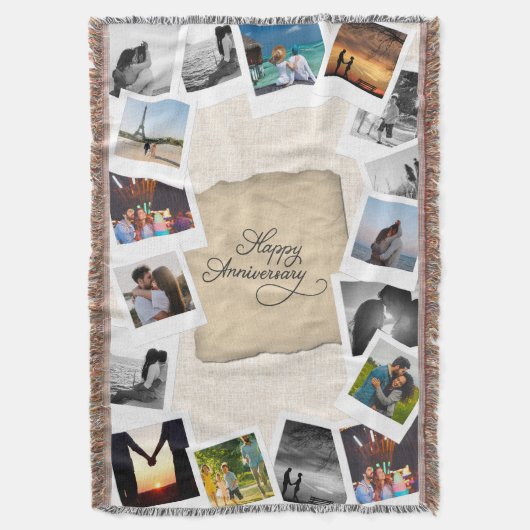 Custom Anniversary Photo Collage with Linen  Deken (Voorkant Verticaal)