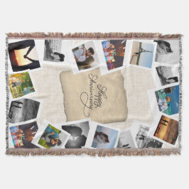 Custom Anniversary Photo Collage with Linen  Deken