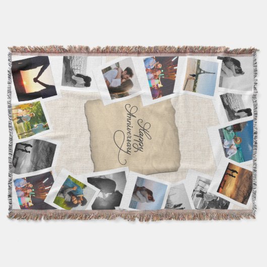Custom Anniversary Photo Collage with Linen  Deken (Voorkant)