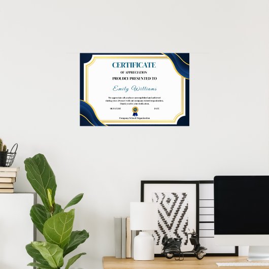 Custom Appreciation Achievement Gold Certificaat P Poster (Thuiskantoor)