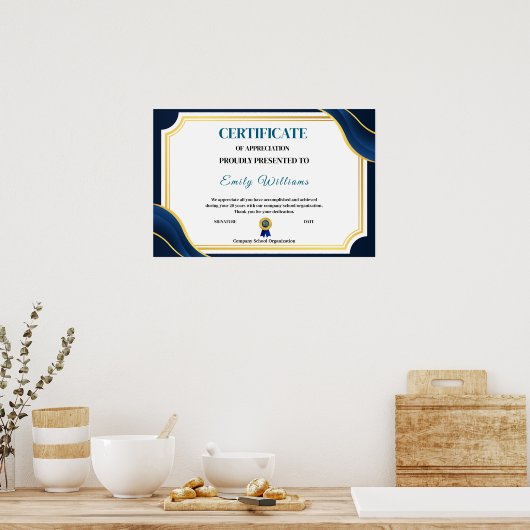 Custom Appreciation Achievement Gold Certificaat P Poster (Keuken)