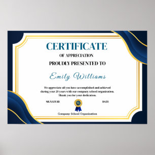 Custom Appreciation Achievement Gold Certificaat P Poster